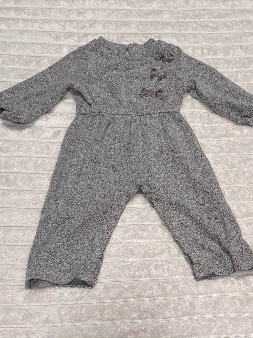 Habitual Grey Long-Sleeve Baby One-Piece with Bow Accents